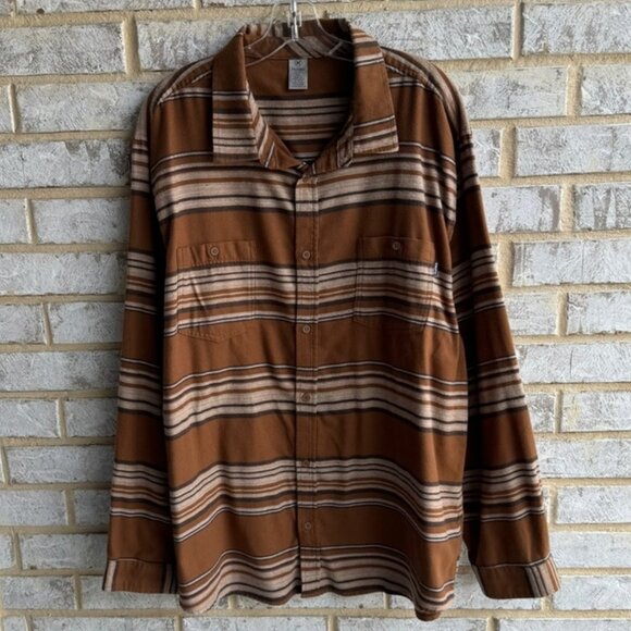 Hurley Brown Striped Long Sleeve Flannel Cotton Button Up Shirt Men's Size XXL. - Picture 1 of 5